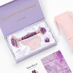 Jade Roller, Amethyst Roller and Rose Quartz Gua Sha Set - Guasha Stone Massager- Superior and Natural, Anti-Ageing Facial Massage Skincare Tools - Pamper Gifts for Women