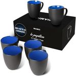 MIAMIO - 6 x 350 ml Stoneware Coffee Mug/Cup Set - Le Papillon Collection (Black-Blue)