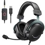 FIFINE Gaming USB Headset with 3.5mm Audio Jack, PC Over-Ear Headset with 7.1 Surround Sound, Detachable Microphone, Volume Control, Wired Headphones Black for PS5/PS4/Switch/XBOX controller H9