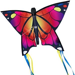 CIM Cometa de Mariposa - Butterfly Pink- Cometa de una Sola línea para niños Mayores de 3 años - 58 x 40 cm - Incl. 20 m Hilo de Cometa - con Tiras de 195 cm en la Cola de Arco