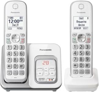 Panasonic DECT 6.0 Expandable Cordless Phone with Answering Machine and Smart Call Block - 2 Cordless Handsets - KX-TGD532W (White/Silver)