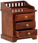 Furniseworld Sheesham Wood Night Stand 3 Drawer Storage Contemporary Bedside Table for Bedroom (Matching Finish)