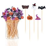 JtmyAota 100 Pack Halloween Toothpicks for Appetizers, 4.7 Inch Natural Bamboo Cocktail Picks for Cake Dessert Food Fruit Halloween Party Decorations