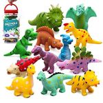 No Hole Baby Dinosaur Bath Toys for Toddler, 12 PCS Mold Free Kids Bathtub Pool Toys