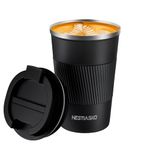 Hestiasko 13 oz Coffee Mug, Double Walled Vacuum Travel Mug, Leakproof Travel Coffee Mug with Lid, 304 Stainless Steel Insulated Coffee Mug for Hot Ice Coffee Cola Milk Tea(380ml, Black）