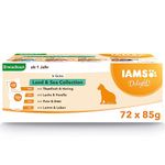 IAMS Delights Complete Wet Cat Food for Adult 1+ Cats Meat and Fish Variety in Jelly Multipack 72 x 85 g Pouches