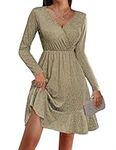 Zeagoo Womens Long Sleeve Glitter Dress Wrap V Neck Dress A Line Cocktail Party Swing Fit and Flare Skater Mini Dress