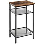 YMYNY Side Table, Bedside Table with Shelves, End Table, Telephone Table, Industrial Style, Adjustable Wire Mesh, for Living Room, Bedroom, Entryway, Office, Rustic Brown and Black HST005H