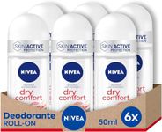 NIVEA Dry Comfort Deodorant Roll-On 6 x 50 ml), Antiperspirant Deodorant, Deo Roll with Dual Active Formula with Double Anti-Perspirant Long Lasting