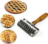 Stainless Steel Dough Lattice Top Cookie Pie Pizza Bread Pastry Crust Roller Cutter,Wood Handle