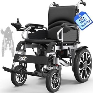 VOCIC V56 Electric Wheelchair, Foldable Lightweight, Supports up to 150KG, 18.6 Miles, Outdoor Power Wheelchair with 40CM Pneumatic Tyres for All Terrains, Easy to Transport(Sliver)