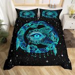 Castle Fairy Bohemian Exotic Mysterious Eyes Duvet Cover Set King Size,Starry Galaxy Nebula Universe Comforter with 2 Pillowcases 3 Pcs,Dreamcatcher Bedding for Adult Young Bedroom Birthday Gifts