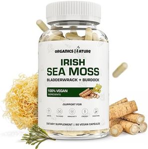 Organic Sea Moss Capsule with Bladderwrack & Burdock - Natural Non-GMO, Vegan & Gluten-Free Irish Sea Moss - Thyroid, Immune System, Digestive Health, Beauty, Bone & Joint - 90 Capsules