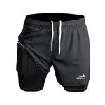 Men's Running Shorts 2 in 1 Shorts Gym Athetic Shorts Outdoor Marathon Workout Training Shorts Black M