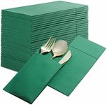 Disposable Linen-Feel Dinner Napkins with Built-in Flatware Pocket, 500-Pack GREEN Prefolded Cloth Like Paper Napkins For Dinner, Wedding Or Party [Silverware NOT Included]