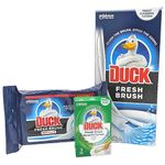 Toilet Cleaner Duck Bundle With Duck Toilet Fresh Brush Starter Kit 1 Handle & 4 Refills, Duck Fresh Brush Refills 12pads And Duck Toilet Pine Fresh 3 Strips - Bathroom Cleaner Disposable Toilet Brush