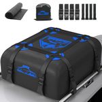 Rymopuey Roof Bag, Waterproof Car Roof Bag No Rack Needed, Car Roof Box with Anti-Slip Mat and 8 Heavy-Duty Straps, Folding Soft Roof Box for Cars with/Without Rack (Blue-15Cubic)