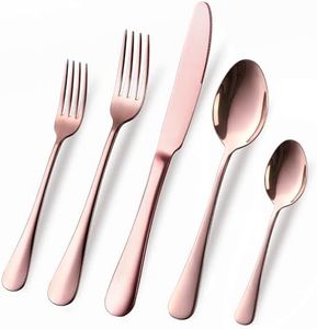 Copper/Rose Gold Silverware Set, OGORI 40-Piece Stainless Steel Flatware Set, Kitchen Utensil Set Service for 8, Mirror Polished Tableware Cutlery Set for Home and Restaurant, Dishwasher Safe