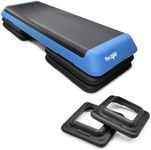 YES4ALL Combo Aerobic Stepper Platform Health Club Size - Blue Black + Aerobic Step Riser Health Club Size - Black Pair