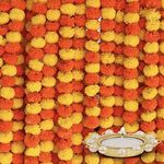 TAPFIRE Marigold Artificial Flowers for Decoration Long Garland for Diwali Decoration Navratri, Pooja, Home Inauguration, Temple, Wedding,5 Feet Long 5 Pcs with 1 Diya (Multi, 5)