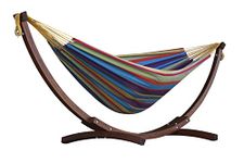 Vivere C8SPCT-20 Double Cotton Hammock with Solid Pine Arc Stand-Tropical, 254x117x104 cm