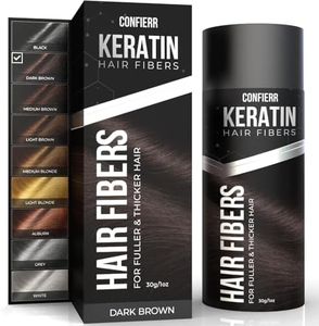 CONFIERR Keratin Hair Fibers for Men & Women - Fill In Fine or Thinning Hair, Instantly Thicker, Fuller Looking Hair (Dark Brown 30g)
