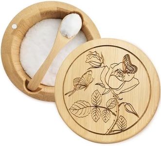 ThougrLyh Bamboo Salt Cellar Box Container Bowl with Lid and Spoon Kitchen Spice Cellars Salt Holder Saver Jar with Swivel Magnetic Lid to Storage Salt Pepper Seasonings