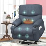 SQUEBILIFE Recliner Armchair Electric Recliner Chair with Massage & Heat, Extended Footrest, Oversized Riser Reclining Chairs Lift Chair Lounge Sofa with Type C+USB Dual Drink Holders Side Pockets