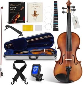 AKLOT Handcrafted Full Size Violin: 4/4 Solid Wood Fiddle, Acoustic Beginner Violin Kit with Hard Case, Lesson Book, Bow, Shoulder Rest, Extra Strings, Tuner, Fretboard Stickers (VRT-AmiMS)