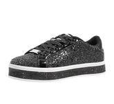 LUCKY STEP Women's Platform Glitter Sneakers | Sparkly Bling Shiny Dressy Bedazzled Wedding Bridal Fashion Walking Shoes(Black,7 B(M) US)