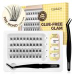 LASHVIEW Self Adhesive Lash Clusters Eyelashes,Press-on Lashes 10-16mm Individual Lash Extension Kit with Lash Tweezers,No Glue Needed Natural Self Adhesive DIY Eyelash Extension Kit (56PC)