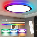 Flush Mount LED Ceiling Light Dimmable with Remote Control, Marfete 13Inch 30W RGB Sidelight Close to Ceiling Light Fixture 3000-6500K, Modern Ultra-thin Round Ceiling Lamp for Bedroom Kids Room Party