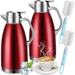 Tioncy 2 Pcs Thermal Coffee Carafe Insulated Carafe Hot Water Dispenser Stainless Steel Carafe for Hot Liquids Coffee Pitcher for Tea Milk with 2 Brushes Keep 12 Hours Hot 24 Hours Cold (Wine Red)