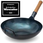 YOSUKATA Flat Bottom Wok Pan - 34 cm/13.5" Blue Carbon Steel Wok- Preseasoned Carbon Steel Skillet - Traditional Japanese Cookware- Carbon Steel Pan for Electric Induction Cooktops Woks/Stir Fry Pans