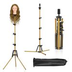 TwoWin Mannequin Head Stand, Wig Stand, 20"- 63" Adjustable Reinforced Stainless Steel Wig Head Stand, Wig Tripod Stand for Cosmetology Hairdressing Training