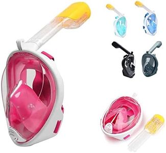 Full Face Snorkel Mask, Snorkeling Mask 180° Panoramic View Swimming Diving Mask with Detachable Sports Camera Mount and Anti-Fog Anti-Leak Design for Adults and Youth (Pink, S/M)