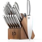 KnifeSaga 2024 Upgraded Knife Set 14 Piece Premium Japanese High Carbon Stainless Steel Kitchen Knife Block Sets with Built-in Sharpener, Razor Sharp Knives Set for Kitchen, Angled Acacia Wood Block