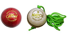 PSE Priya Sports Red Leather Cricket Ball Two Part with White Match Practice Cricket Ball