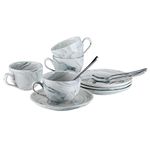 YOLIFE Porcelain Espresso Coffee Cups and Saucers with Spoons Set of 4, 120 ML/ 4 OZ, Marbling Cup Set for Coffee and Tea