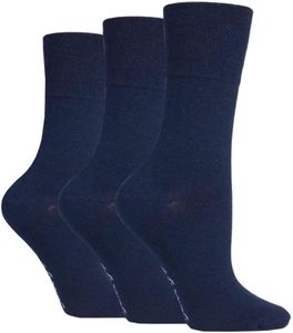 SOCK SHOP GENTLE GRIP Non-Binding Cotton Crew Socks 3pr Womens 4-8UK 5-9US Plain Navy