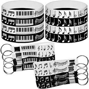 CupaPlay 24PCS Piano Notes Rubber Bracelets Keychains/Keyrings-Piano Notes Theme Party Supplies Decorations Music Birthday Baby Shower Silicone Wristbands Party Favors Events Prize