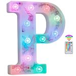 Unicorn Light Up Letters, LED Letter Lights 18 Color Changing Diamond Alphabet Sign Unicorn Gifts for Girls Women Party Birthday Decorations Remote Night Light Christmas Valentine Wall Table Decor - P