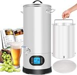 Nutrichef All In One Home Beer Brewing Mash and Boil Device 5-Piece Stainless Steel Set 9 Gallon 1600w Max w/ LCD Display Programmable Multi-Step Mashing Control System