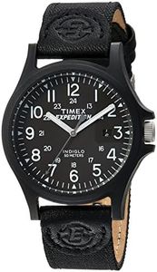 Timex Men's TW4B08100 Expedition Acadia Black Leather/Nylon Strap Watch, Black/Black/Black/Leather, Classic