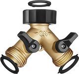 Brass Garden Hose Splitter 2 Way , Garden Y Hose Connector Metal Body , Water Hose Splitter with Comfortable Grip , Hose Splitter 2 Way Heavy Duty for Outdoor and Indoor Use , Plus 3 Extra Washers