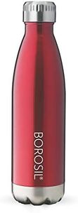 Borosil Hydra Bolt Trans Red 1000 ml Stainless Steel Water Bottle | Double Wall Vacuum Insulated Flask | 24 Hours Hot and Cold | Bottle for Office, Gym, School