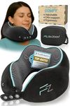 FLOWZOOM Comfy Memory Foam Travel Pillow for Airplane & Car – Adjustable Travel Neck Pillow with 360° Support, Soft, Washable Plush Cover and Compact Mesh Bag - Black