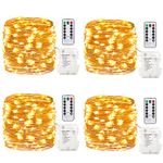 GDEAER TS11 4 Pack 16.4 Feet 50 Led Fairy Lights Battery Operated with Remote Control Timer Waterproof Copper Wire Twinkle String Lights for Bedroom Indoor Outdoor Wedding Dorm Decor Warm White