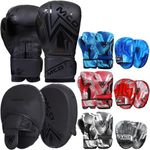 MCD Kids Boxing Gloves and Pads Set Boxing Set Kids for both Girls & Boys Perfect Punching Pads and Punching Gloves Training Set, for MMA Training Muay Thai, Kickboxing (6oz, Black)