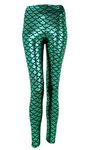 Ayliss New Mermaid Fish Scale Printed Leggings Stretch Tight Pants,Green XXL